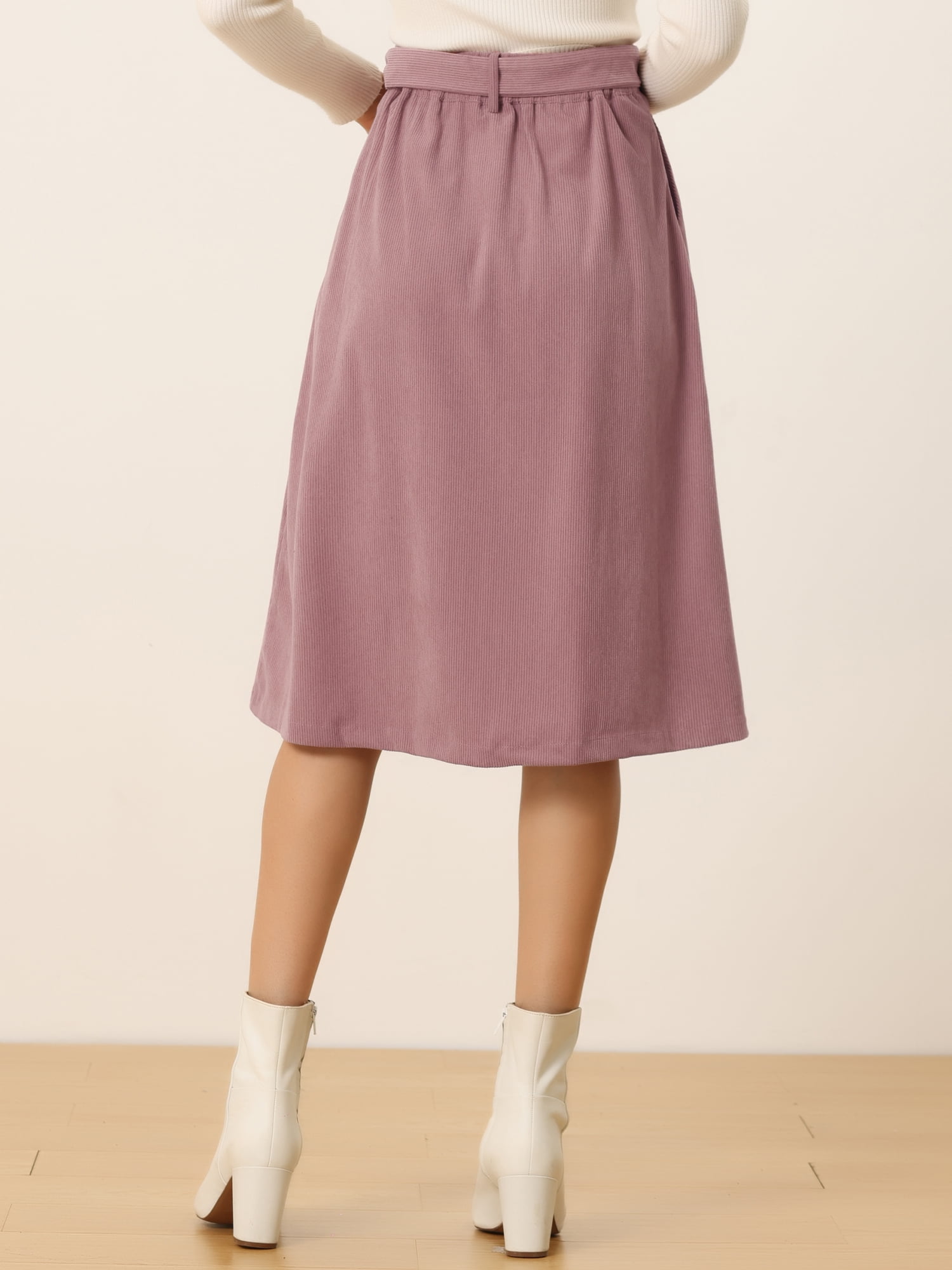 DARING DIVA Women's A-Line Button Front Belted Midi Skirts L Pink