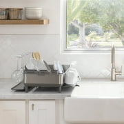 simplehuman Kitchen Dish Drying Rack, Fingerprint-Proof Stainless Steel Frame, Grey Plastic