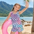 thumbnail image 4 of COEQINE Tankini for Girls 2 Piece Swimsuit Ages 12-13 Years with Removable Pads Printed Modest Bathing Suits Crewneck Tank Top and Swim Shorts Polyester Spandex, Purple Mermaid Scales Bubble, 4 of 8