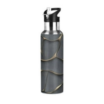 ALAZA Marble with Golden Water Bottle Insulated Flask Stainless Steel Straw Lid 20 oz