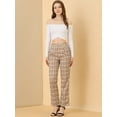 thumbnail image 3 of INSPIRE CHIC Pantalones a cuadros casuales para mujer, bolsillos, pierna recta, trabajo, oficina, pantalones Marrón caqui claro S, 3 of 6