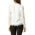 thumbnail image 4 of INSPIRE CHIC Women's Ruffle Round Neck Long Sleeves Mesh Lace Floral Blouse 3XL White, 4 of 8
