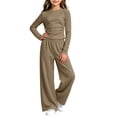 thumbnail image 4 of hotojiny Girls 2 Piece Outfit Long Sleeve Front Ruched Slim Fit Top Elastic Waist Wide Leg Pants Set Kids Fall Casual Clothes(Brown,5-6 Years), 4 of 6