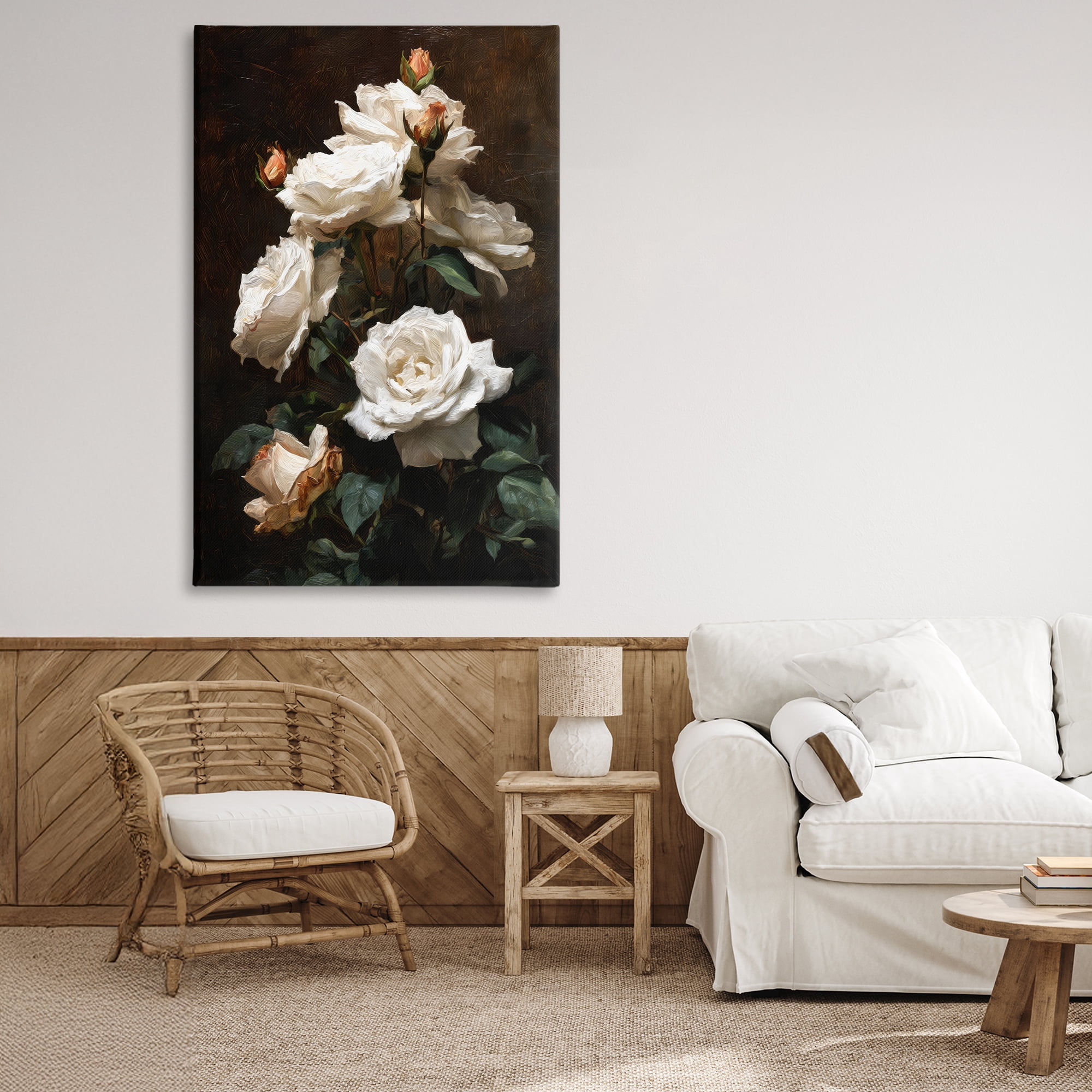 Stupell Industries Tower of White Roses Canvas Wall Art, design by Petal Prints Design