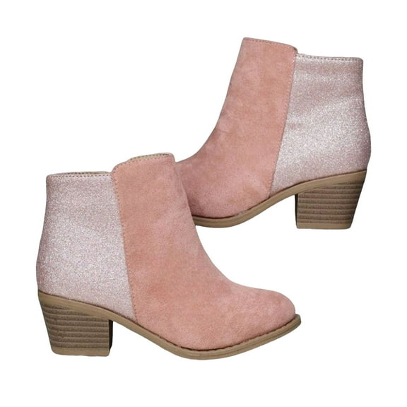 Girls Chelsea Boots Glitter Suede Thickened Winter Warm Ankle Booties Zip up Chunky Stacked Heel Casual Dress Boots E 13.5 Little Kid