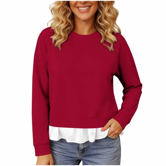 Kezqiaxn Women's Tops Fashion Ruffled Long Sleeve Crew Neck Pullover Casual Shirts Fall Blouses for Women Trendy