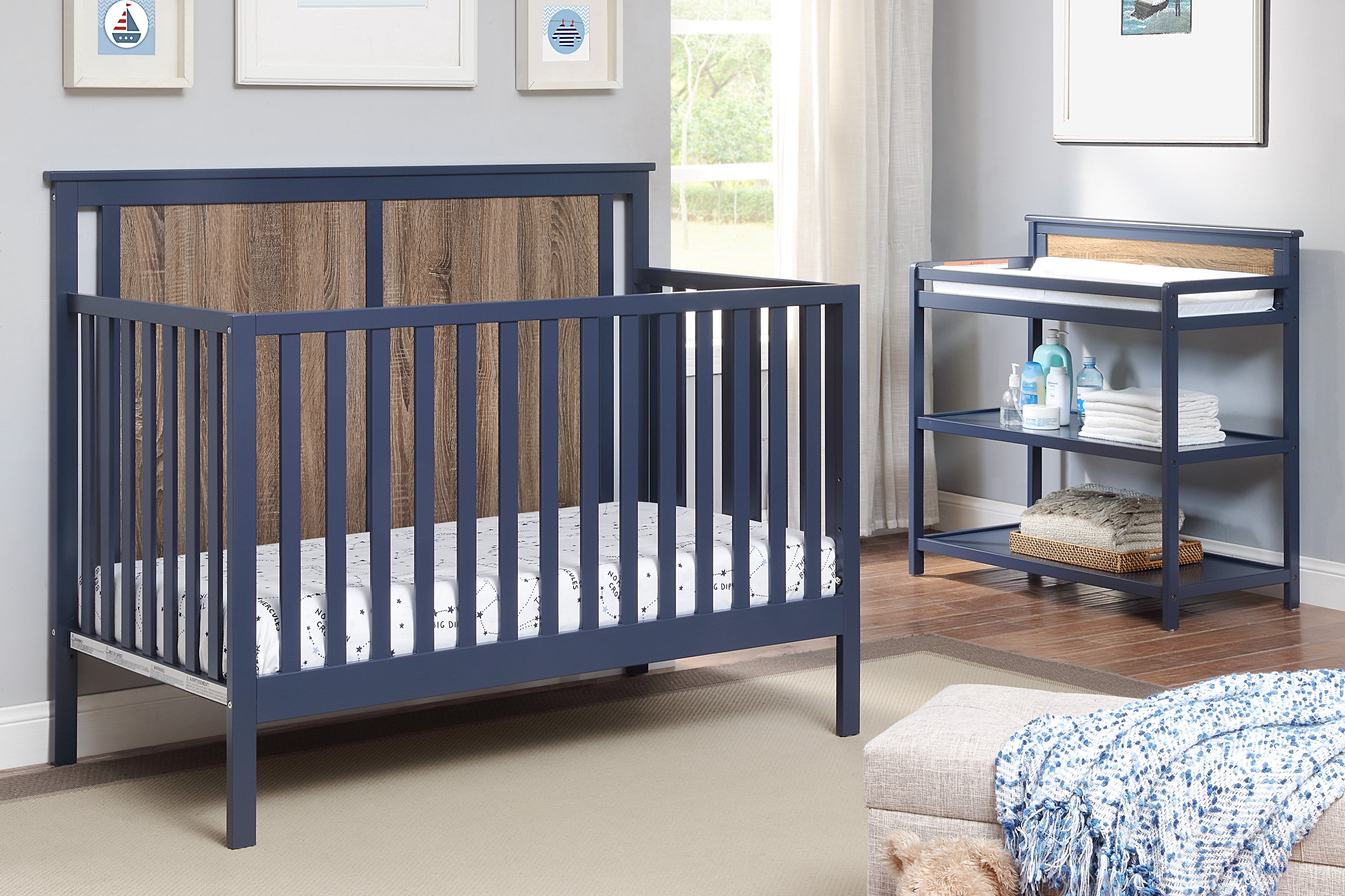 Suite Bebe Connelly Crib In Midnight Blue And Vintage Walnut Finish Walmart Com