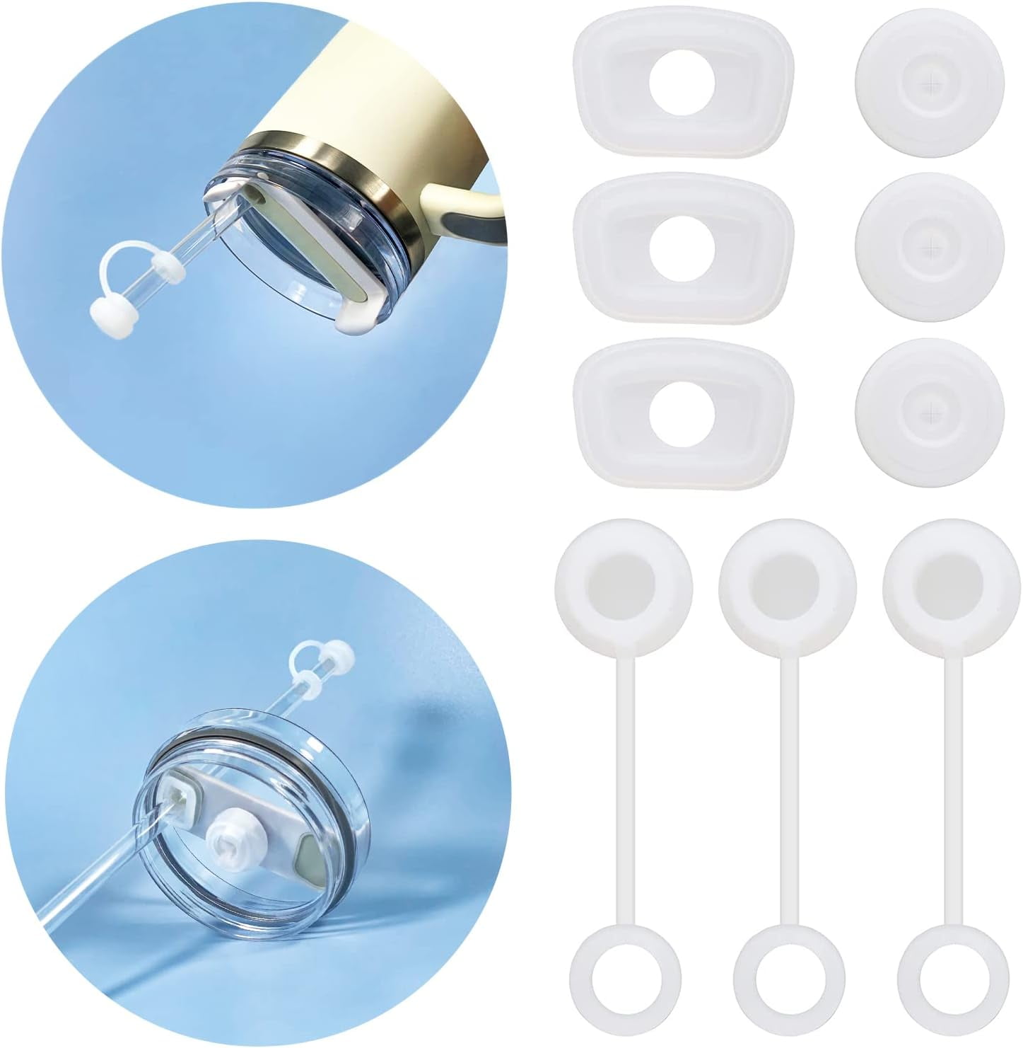 9Pcs Silicone Spill Proof Stopper, Stanley Cup Accessories with 3 Straw