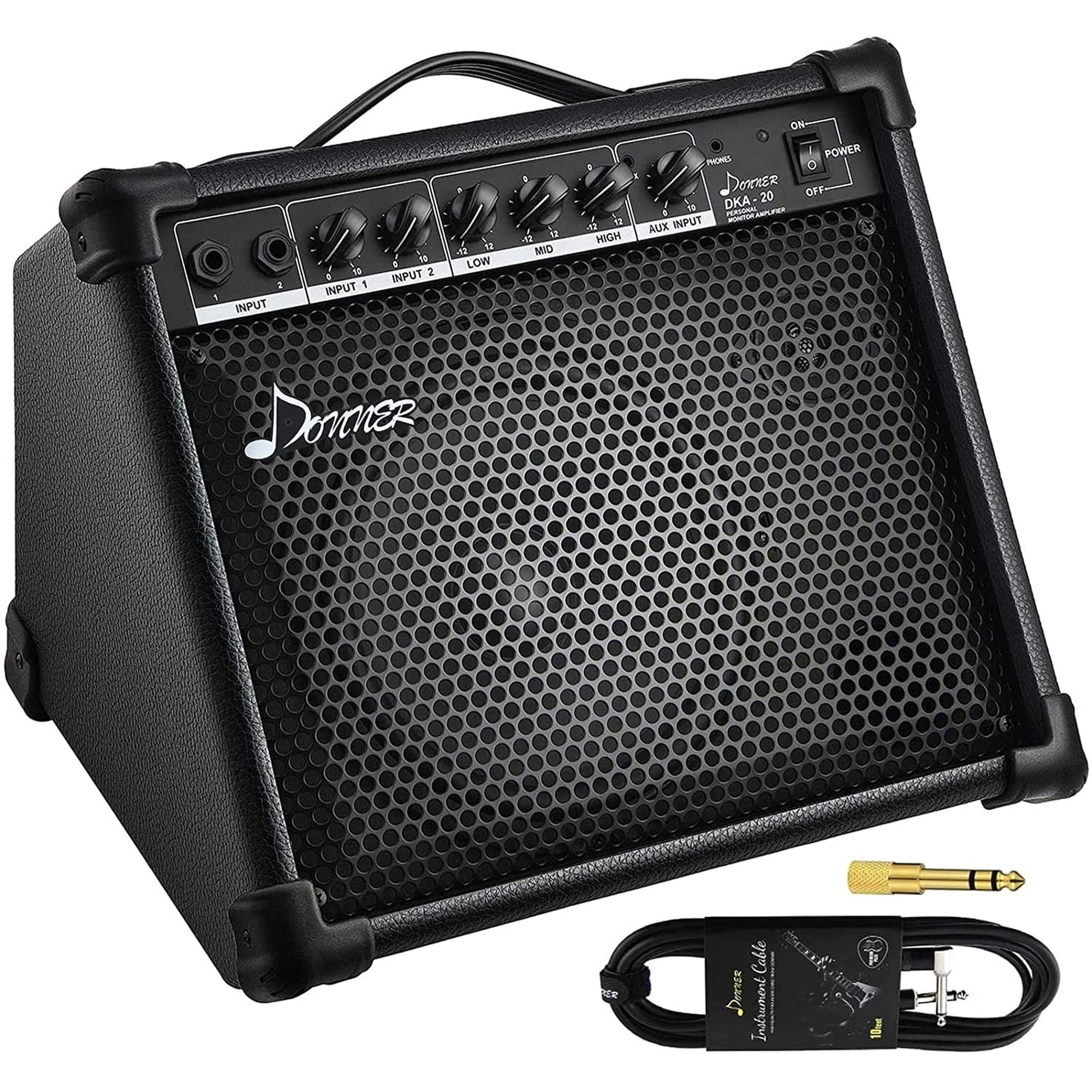 Donner Keyboard Amplifier 20 Watt AMP with Aux in and Two Channels, Bass Guitar Amp, Piano Amplifier, Electronic Drum Speaker Support for Microphone Input TV Computer
