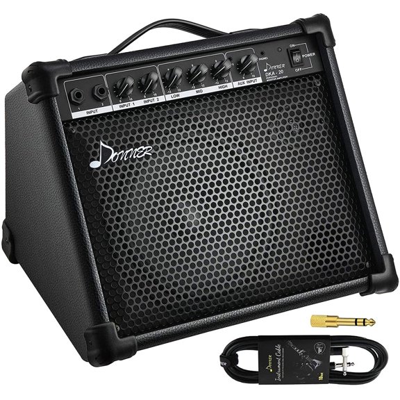 Donner DKA-20 Keyboard Amplifier 20 Watt AMP with Aux in and Two Channels, Bass Guitar Amp, Piano Amplifier, Electronic Drum Speaker Support for Microphone Input TV Computer
