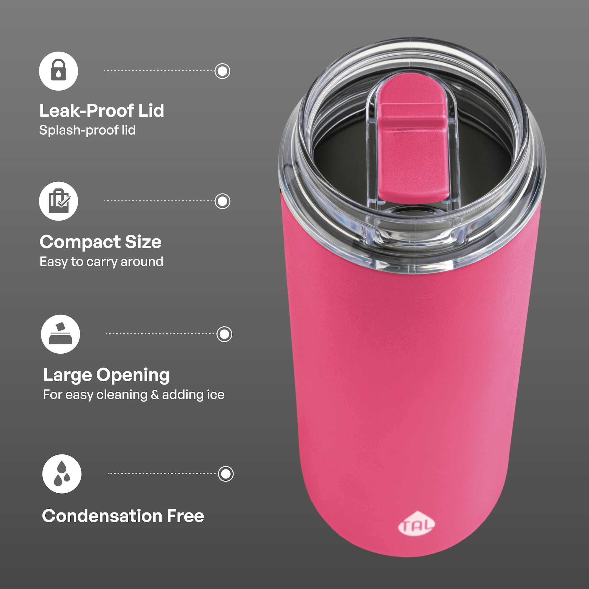 (4 pack) TAL 18oz Stainless Steel Tall Boy Tumbler, Pink