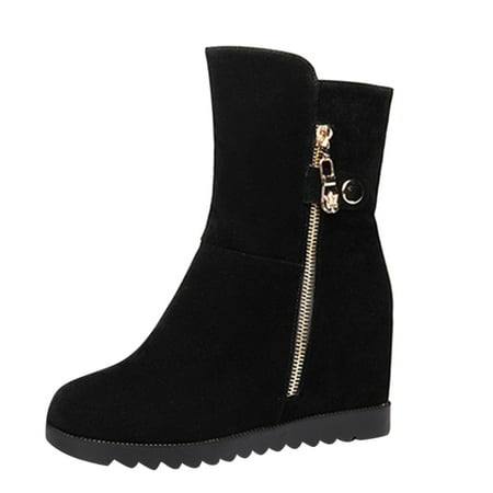

Quealent Adult Women Shoes Women Boots Flat Leather Fashion Women s Shoes Thicksoled Winter Wedges Ankle Short Boots Boots for Women Outdoor Black 9