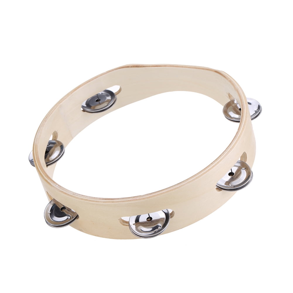 AYYUFE 8inch Kids Wooden Headless Tambourine Bell Metal Single Row Musical Instrument