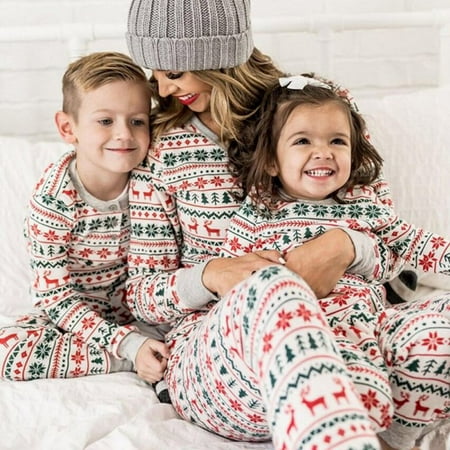 

Calsunbaby Christmas Family Matching Pajamas Set Long Sleeve Snowflake Tops Pants 2pcs Sleepwear Adult Women Mom S
