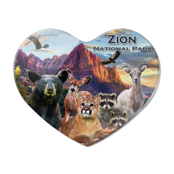 Zion National Park Utah UT Animals Cougar Bear Deer Raccoons Heart Acrylic Fridge Refrigerator Magnet