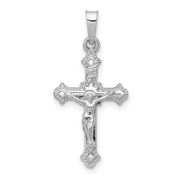 Auriga 14k White Gold Polished INRI Crucifix Cross Pendant for Women (Length - 27mm, Width - 13.25mm)