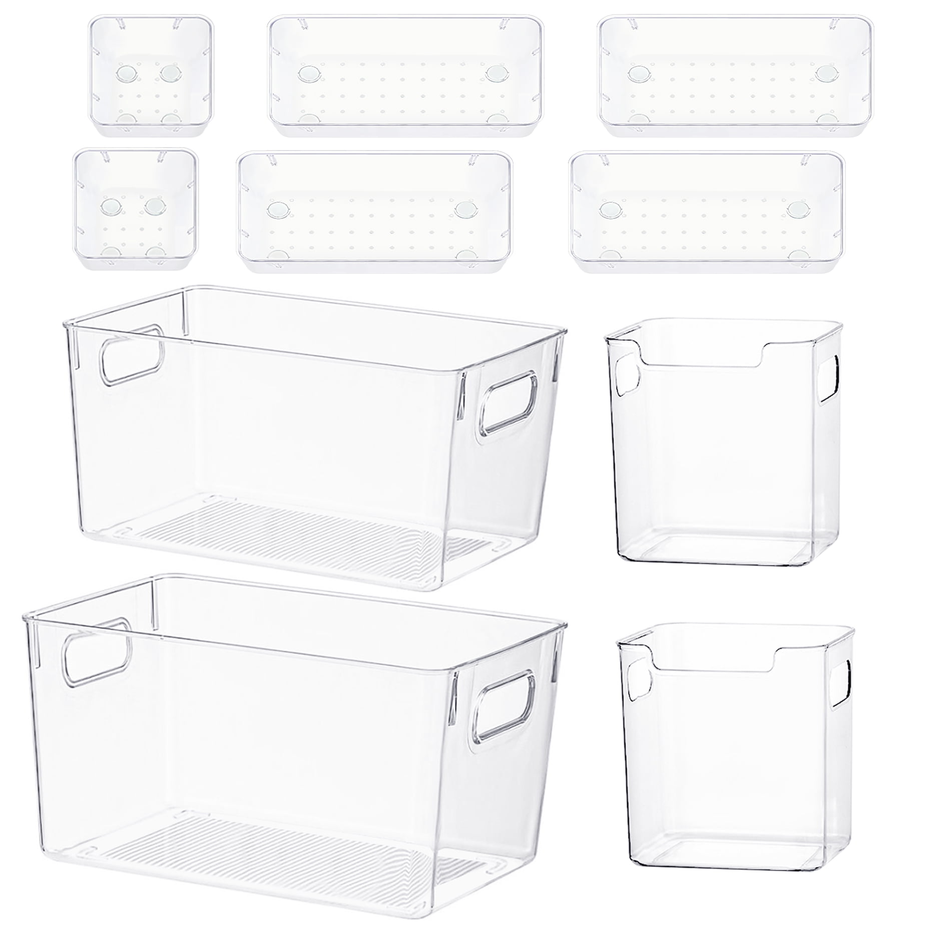 10Pcs Plastic Pantry Organization and Storage Bins with Drawer Organizers Clear Fridge Organizer for Kitchen Snack Cabinet Freezer Countertops