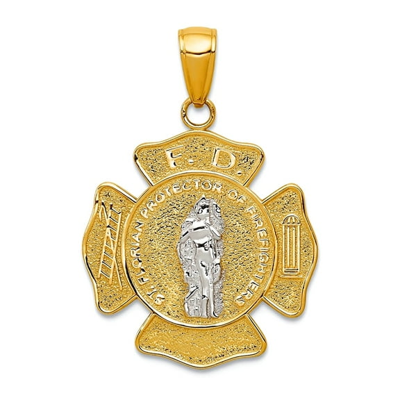 14k Yellow Gold Polished Two -tone Saint Florian Medal Pendant Necklace 28x19.25mm Wide Pendant for Women