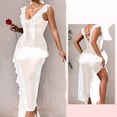 thumbnail image 6 of TARIENDY Womens Sheer Lingerie Wide Straps Chemise Nightgowns V Neck Side Slit Ruffles Long Sleepdress Backelss Night Gown White M, 6 of 8