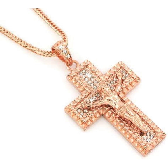 Hip-Hop Bling Rose Gold Tone Crucifix Cross Pendant with Free 36" chain