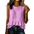 thumbnail image 2 of MORESEC Summer Women's Cotton Linen Tank Top Sleeveless Ruffle Blouse Cute Casual Boho Chic Tops Beach Vacation Party Wear, Purple 2XL, 2 of 8