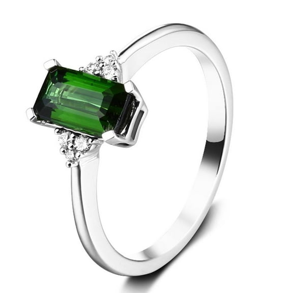 Solitaire 1.25 Carat Green Emerald 7x5mm Emerald Cut And Moissanite Diamond Engagement Ring for Her in 10k White Gold