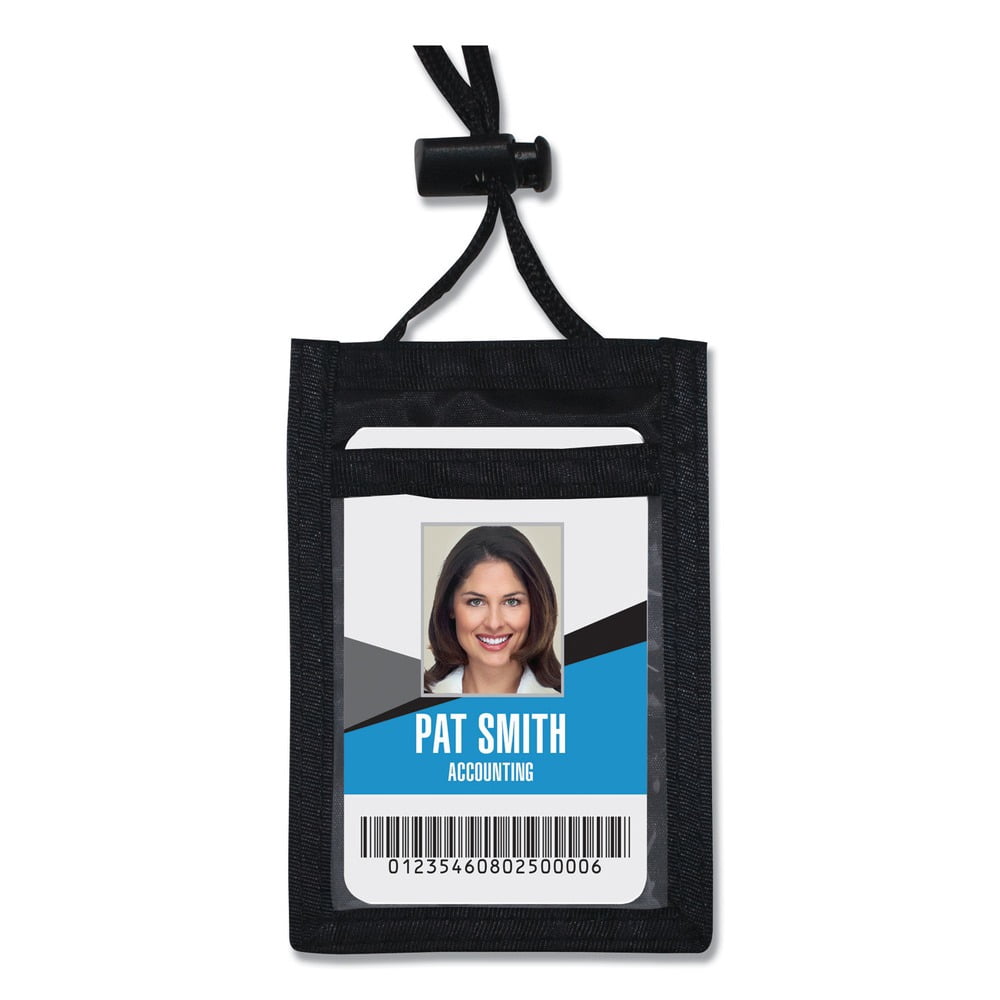 Advantus Vertical Id/Convention Neck Pouch - Vertical - Nylon - 12 Pack - Black