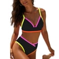 thumbnail image 5 of cocolona Womens High Waisted Bikini Sets V Neck Color Block Two-Piece Swimsuits Vacation Beach Bathing Suit, 5 of 7