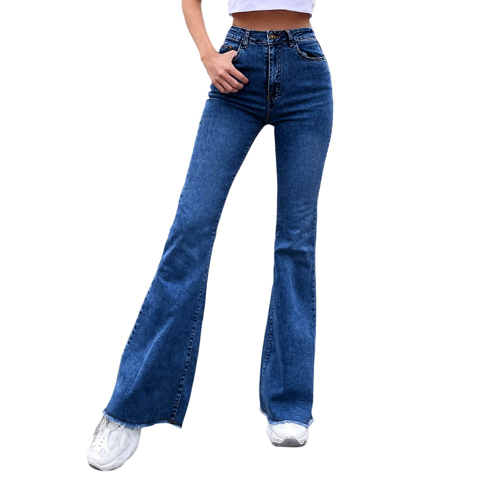 Women's High Waist Flare Bell Bottom Jeans Wide Flared Leg