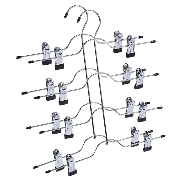 Tutuviw 4 Tier Pants Hangers Metal Skirt Hanger with Adjustable Non Slip Black Clips (2 Pack) Space Saving Hangers for Jeans Shorts