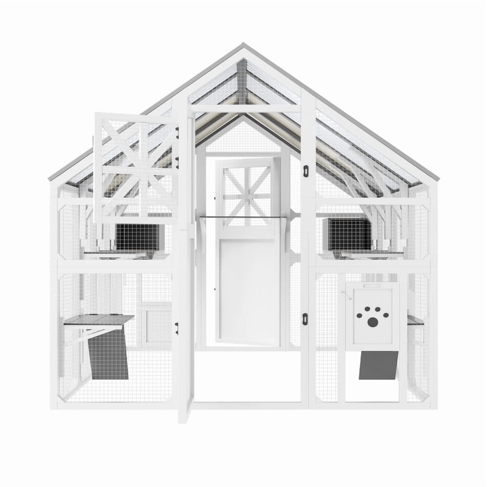 Mirightone Extra Large Catio Outdoor Cat Enclosure with Bridges, 8 Platforms and 2 Resting Boxes, Walk-in Outside Cat House with Weatherproof Cover for Multiple Cats, White