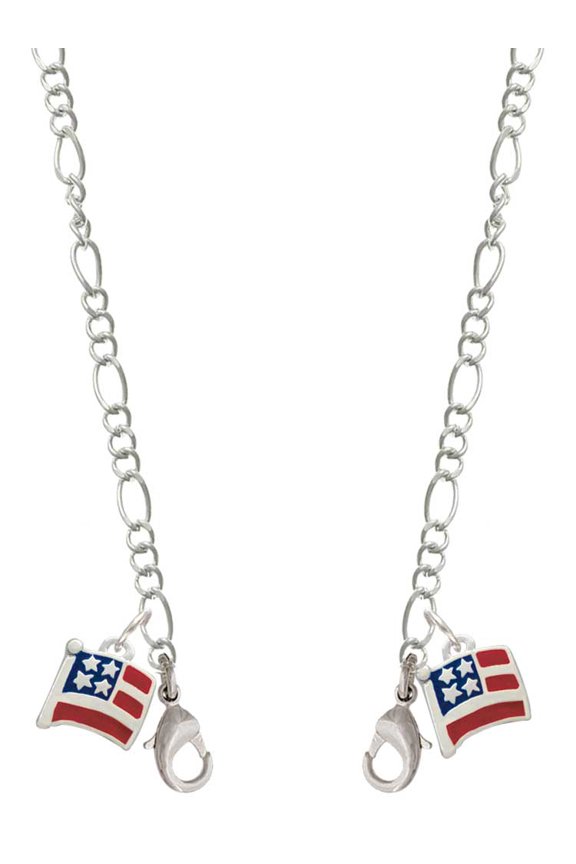 Silvertone Mini USA Flag Silvertone Face Mask Necklace