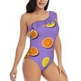 thumbnail image 5 of Balery Yellow Lemon And Orange One Shoulder Swimsuits for Women Ruffle Swimsuits Tummy Control One Shoulder Bathing Suits-XX-Large, 5 of 8