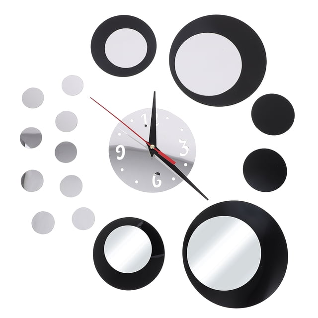 MasteelfCA Black and Silver Circle 3D Crystal Mirror Wall Clock Acrylic Mirror Wall Sticker Clock Home Decor