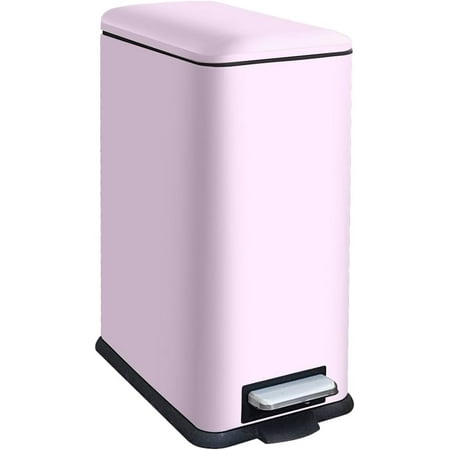 Kitchen Rubbish Bin, 30 L, Slim Pedal Bin with Lid, Stainless Steel Kitchen Rubbish Bin with Inner Bucket, Rectangular Waste Bin for Kitchen, Bathroom, Bedroom, Office, Pink