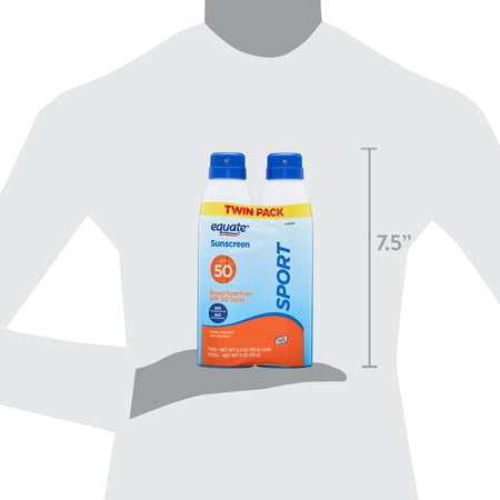 Equate Sport Broad Spectrum Sunscreen Spray, SPF 50, Twin Pack