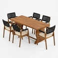 thumbnail image 3 of Christopher Knight Home 7-Piece Outdoor Dining Set, 70" Table and Black Rope Armchairs with Cushions, 3 of 14