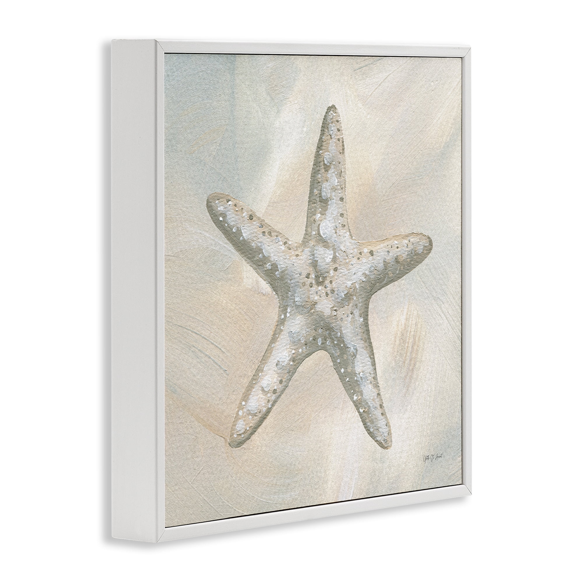 Stupell Industries Simple Beige Starfish Coastal Painting White Framed Art Print Wall Art, 17 x 17