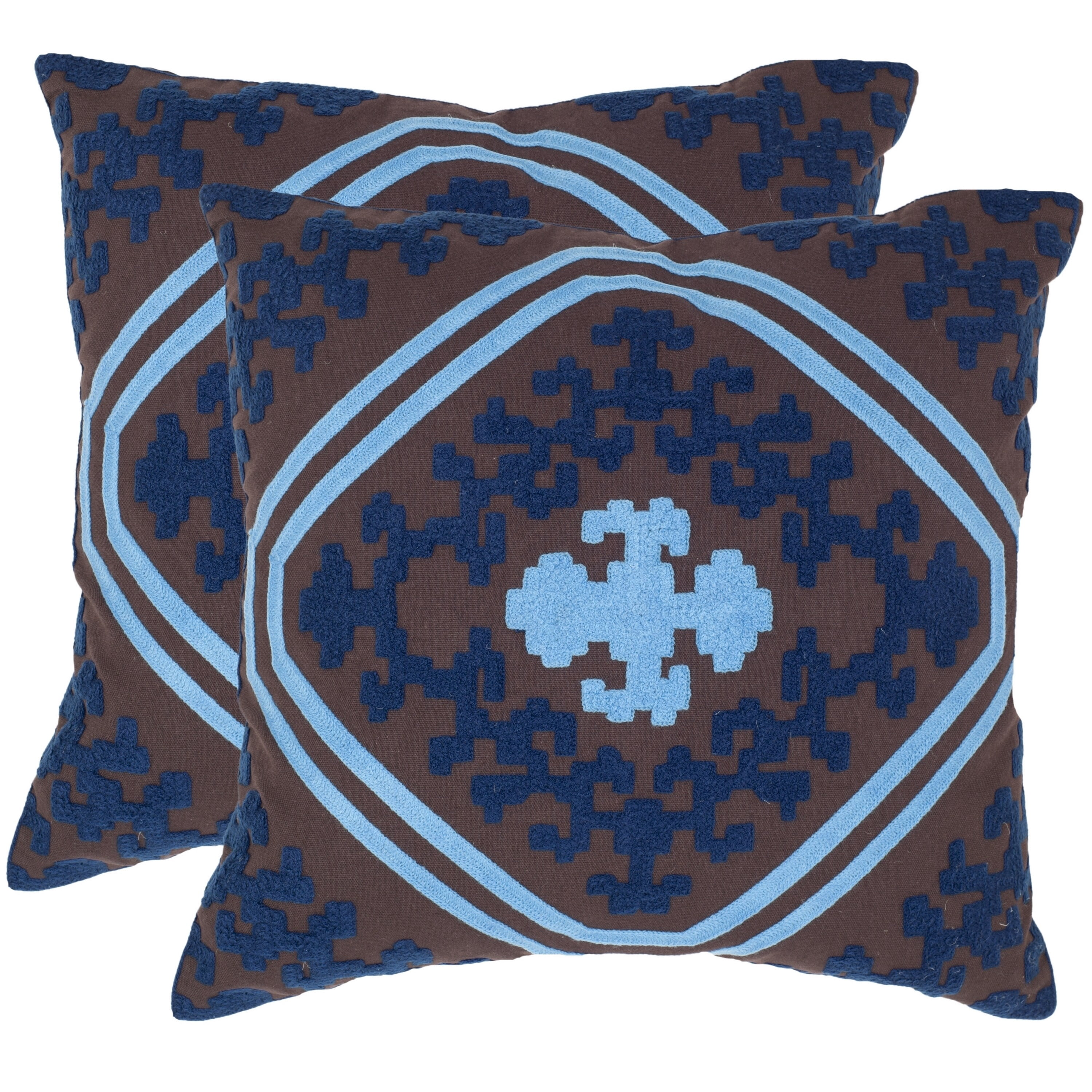 Safavieh  Pete Chocolate/ Indigo 22-inch Square Throw Pillows (Set of 2)