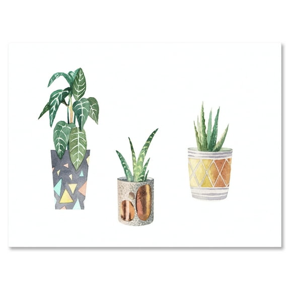 Designart ' Three Potted Houseplants On White ' Traditional Canvas Wall Art Print