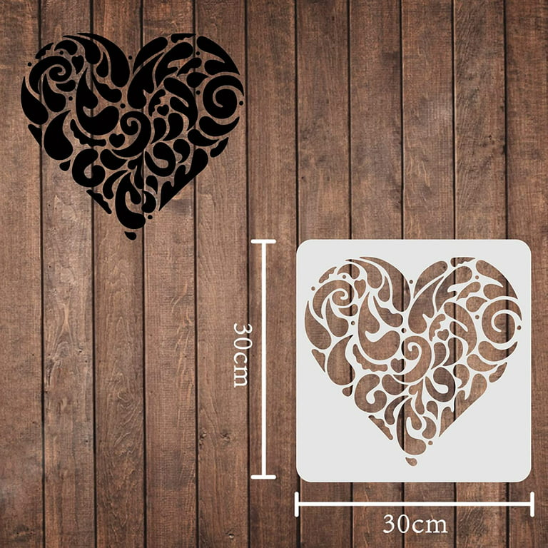 5pcs Reusable Painting Stencils,Plastic Art Craft Templates on Wood Wall  Fabric Paper Home Décor DIY 4 to 12 (Heart)