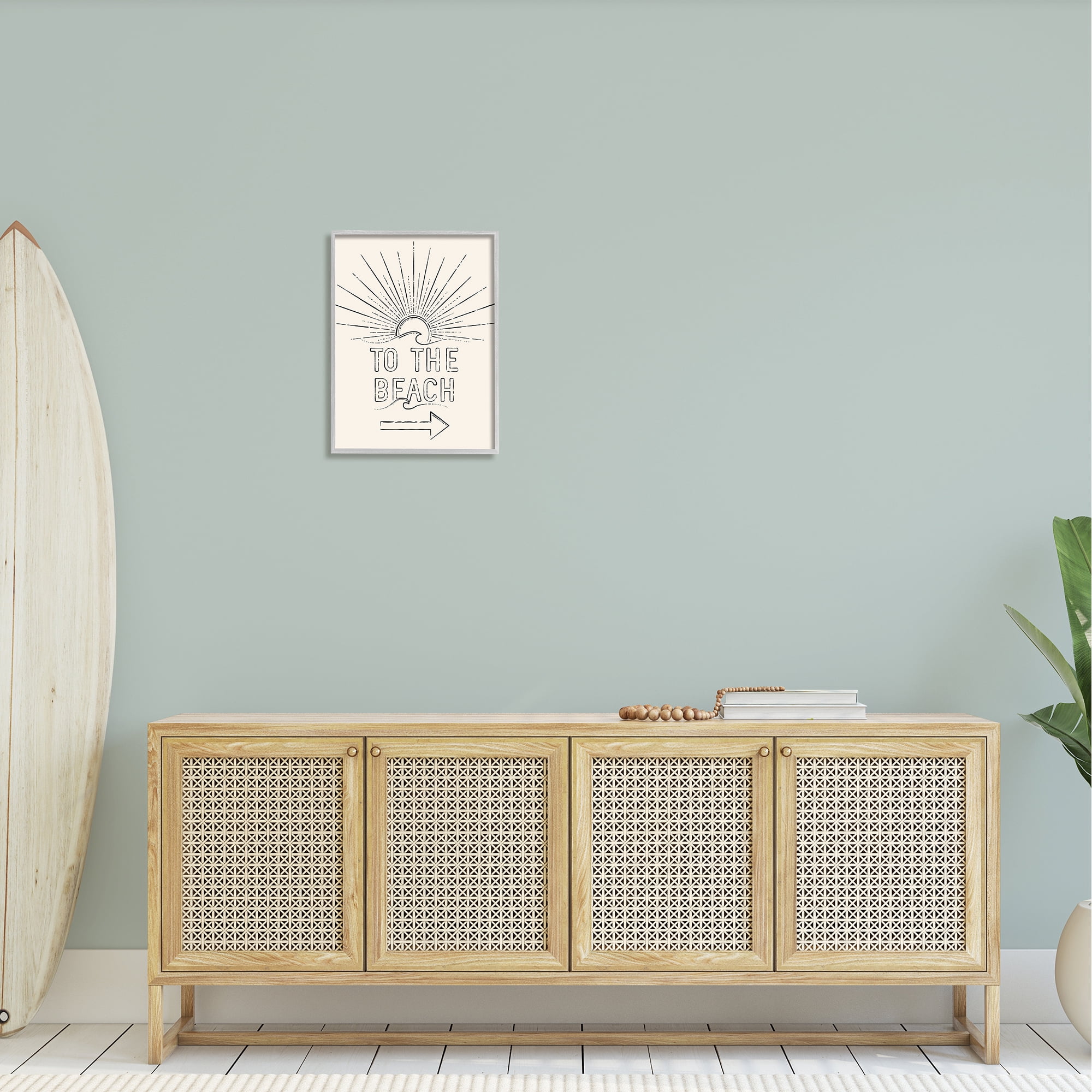 Stupell Industries To The Beach Weathered Vintage Sun Horizon Typography Graphic Art Gray Framed Art Print Wall Art, Design by JJ Design House LLC