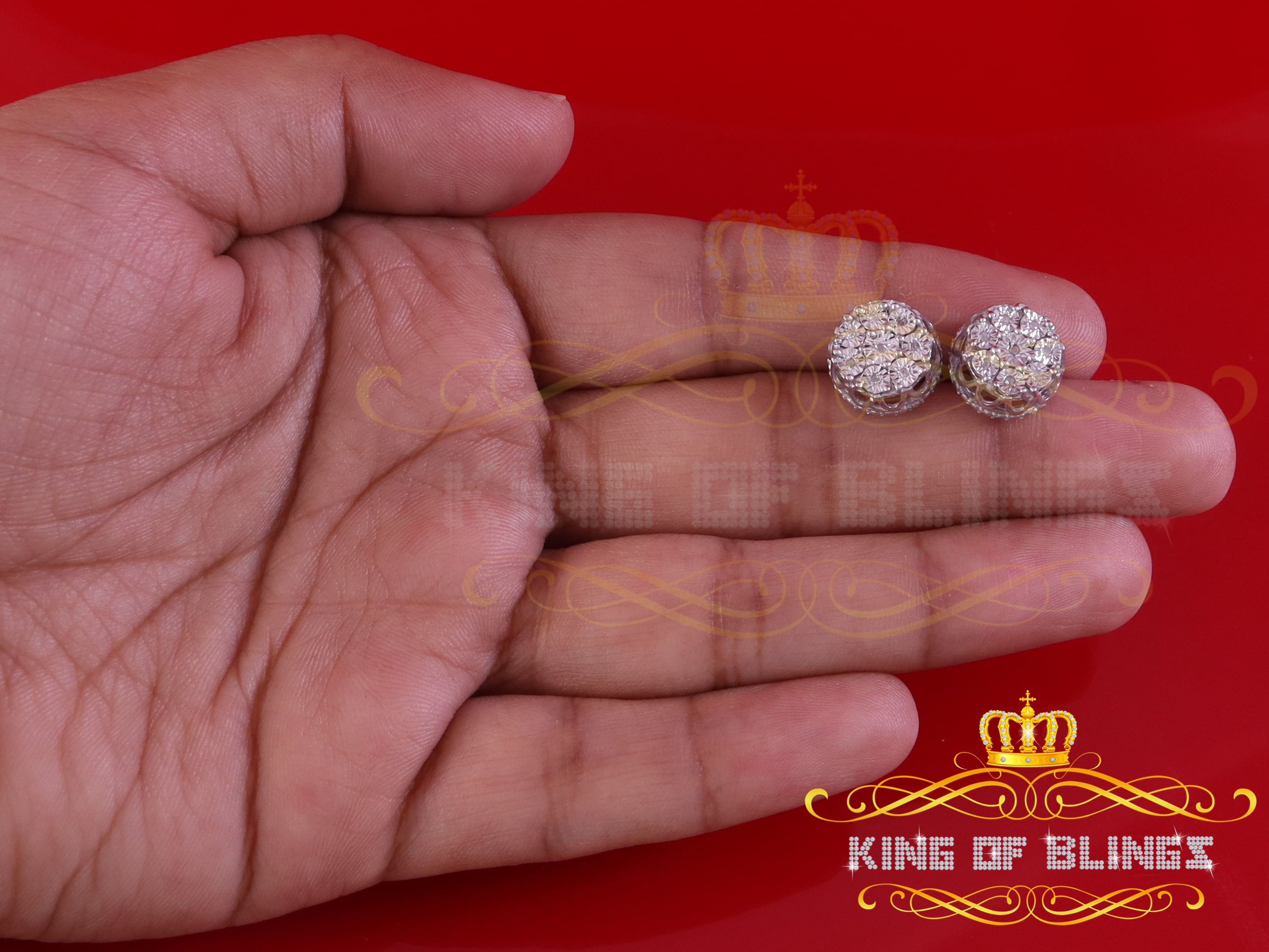 King of Bling's 0.10ct Diamond 925 Sterling White Silver For Men's & Womens Stud Round Earrings