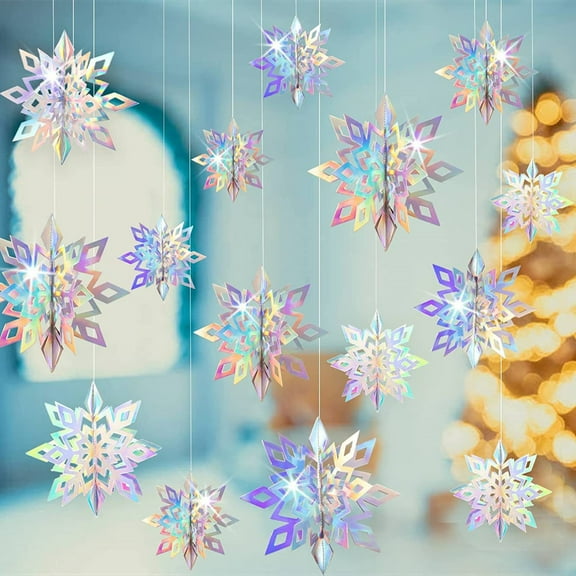 Dserfhy 6 Pcs Christmas Snowflake Ornaments 3D Large Iridescent Paper Snowflakes Hanging Decoration for Winter Wonderland Christmas Party Holiday New Year Home Decor