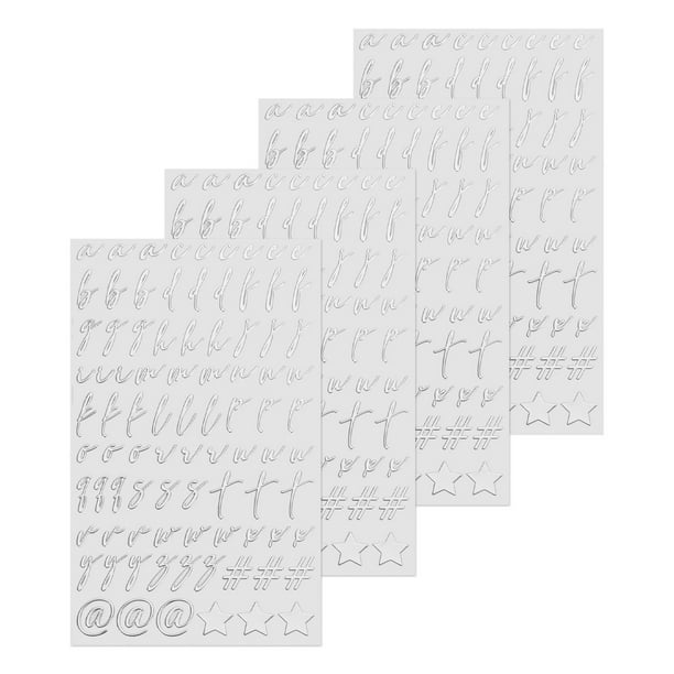 4 Hojas de Calcomanías de Letras Cursivas para Uñas de Resina, Pequeñas Calcomanías de Alfabeto Plateado en 3D, Aleación Metálica para Resina Epóxica