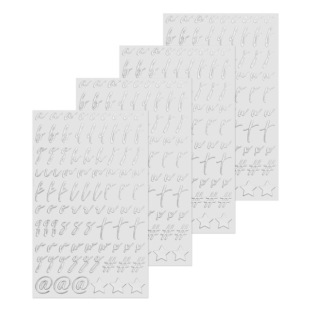 4 Hojas de Calcomanías de Letras Cursivas para Uñas de Resina, Pequeñas Calcomanías de Alfabeto Plateado en 3D, Aleación Metálica para Resina Epóxica