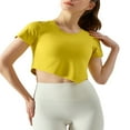 thumbnail image 3 of Femmes Entraînement Crop Tops Manches Courtes Yoga Asymétrique Running T-Shirts, 3 of 6