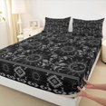 thumbnail image 5 of Homewish Boho Sun Moon Bed Sheets, Victorian Damask Aztec Full Size Sheets, Black Gray, 4-Piece, 1 Flat Sheet, 1 Fitted Sheet and 2 Pillowcases, 5 of 6
