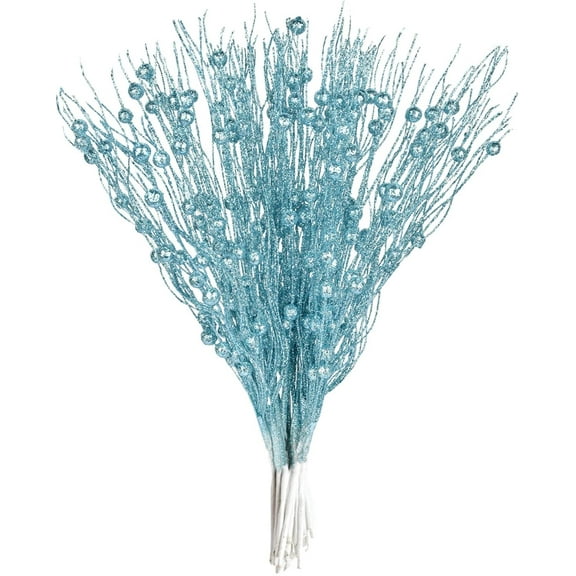 22 Pcs Pack Christmas Glitter Berries Stems,16.5 Artificial Christmas Picks for Festival Holiday Crafts and Home Decoration … (Blue)