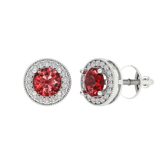 1.18 ct Screw-Back Stud Earrings for Women | 5mm Round Cut Natural Garnet | 18K White Gold